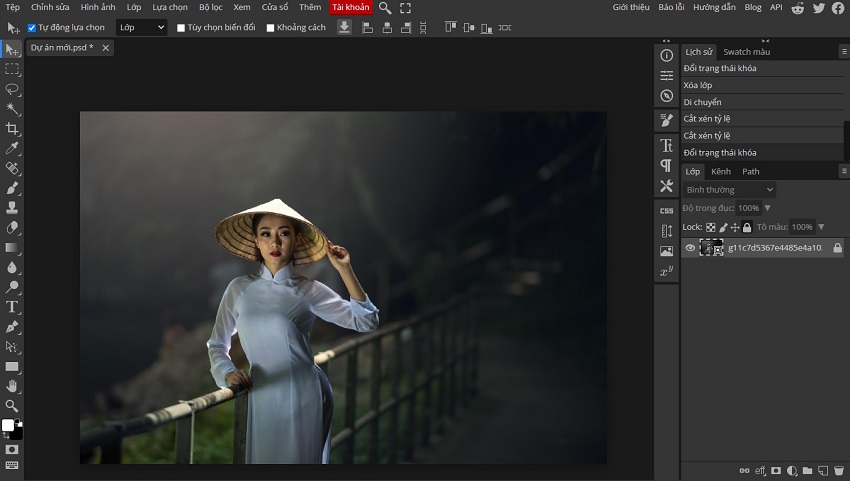 Giao diện phần mềm Photoshop online tiếng Việt miễn phí